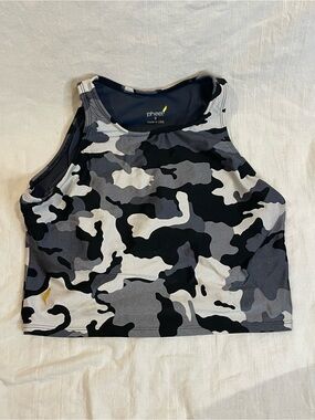 Pheel USA Gray Camo Longline Sports Bra Crop Top Small Made in USA Athletic